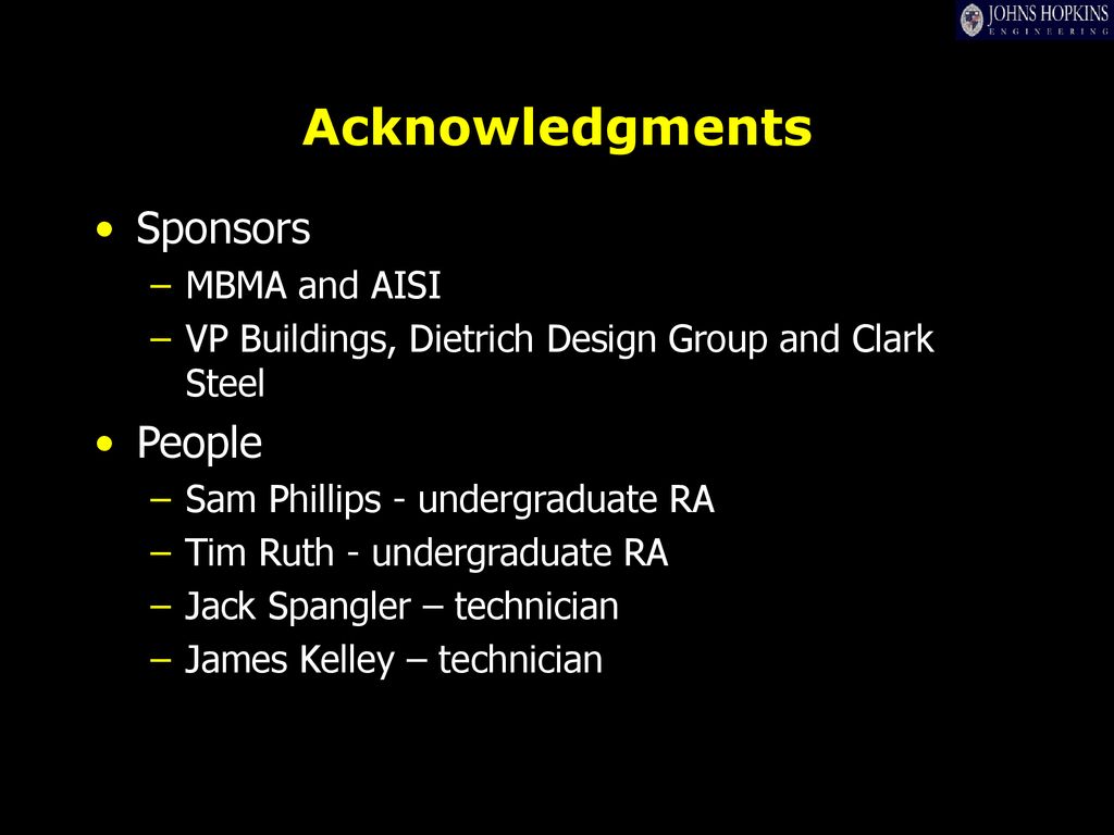Acknowledgments Sponsors People MBMA and AISI