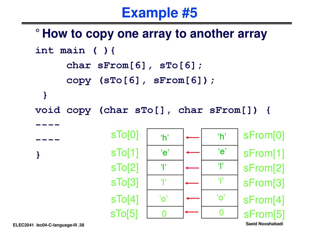 Example #5 How to copy one array to another array int main ( ){