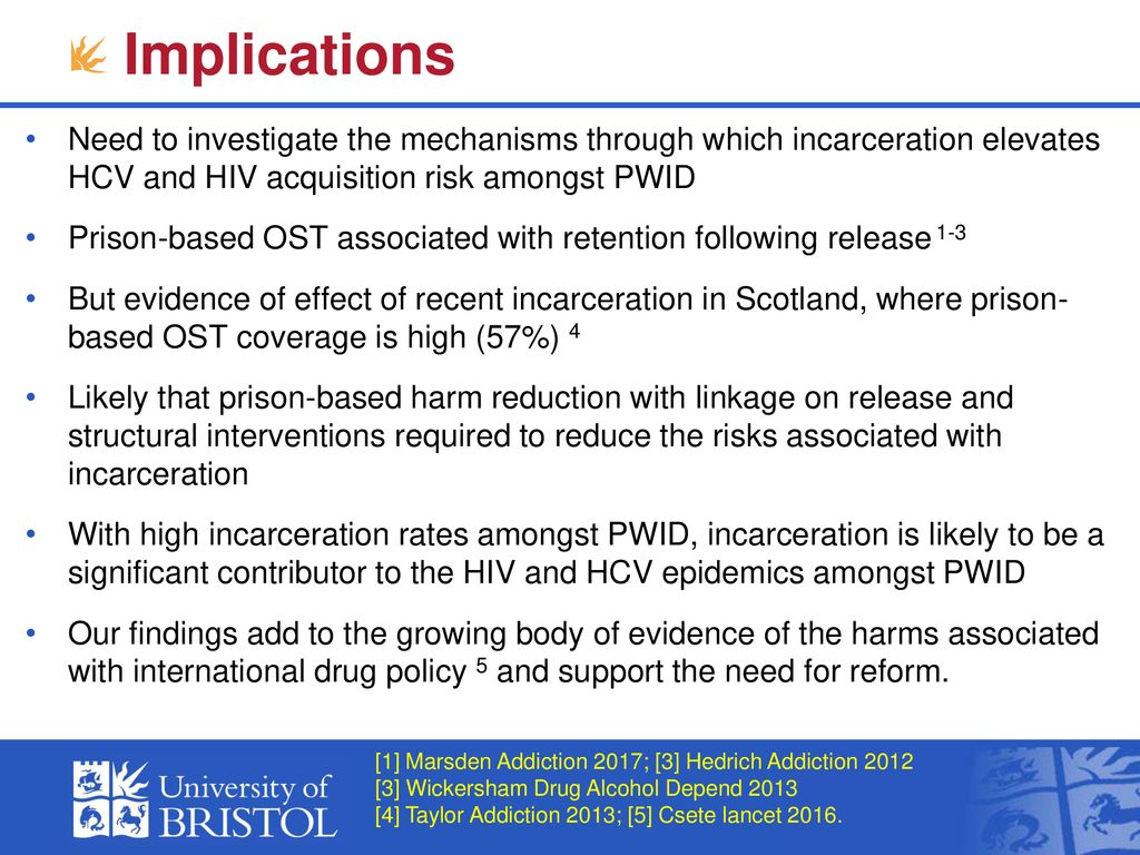 Implications Need to investigate the mechanisms through which incarceration elevates HCV and HIV acquisition risk amongst PWID.