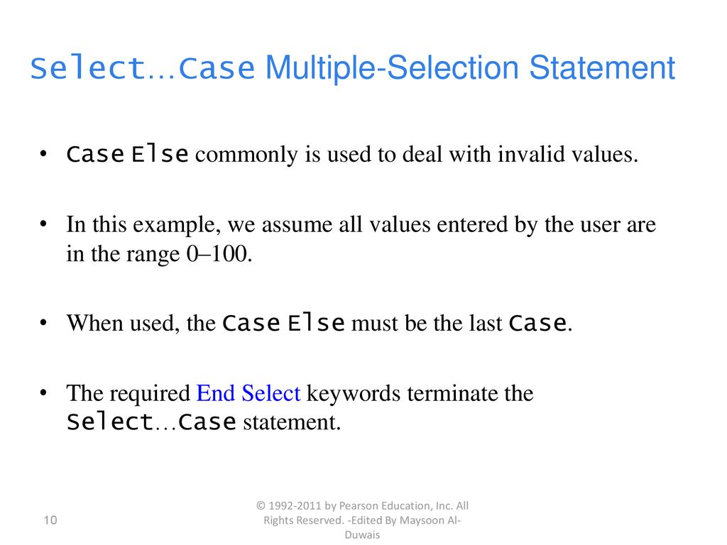 Chapter 4 select case multiple selection statement logical operators