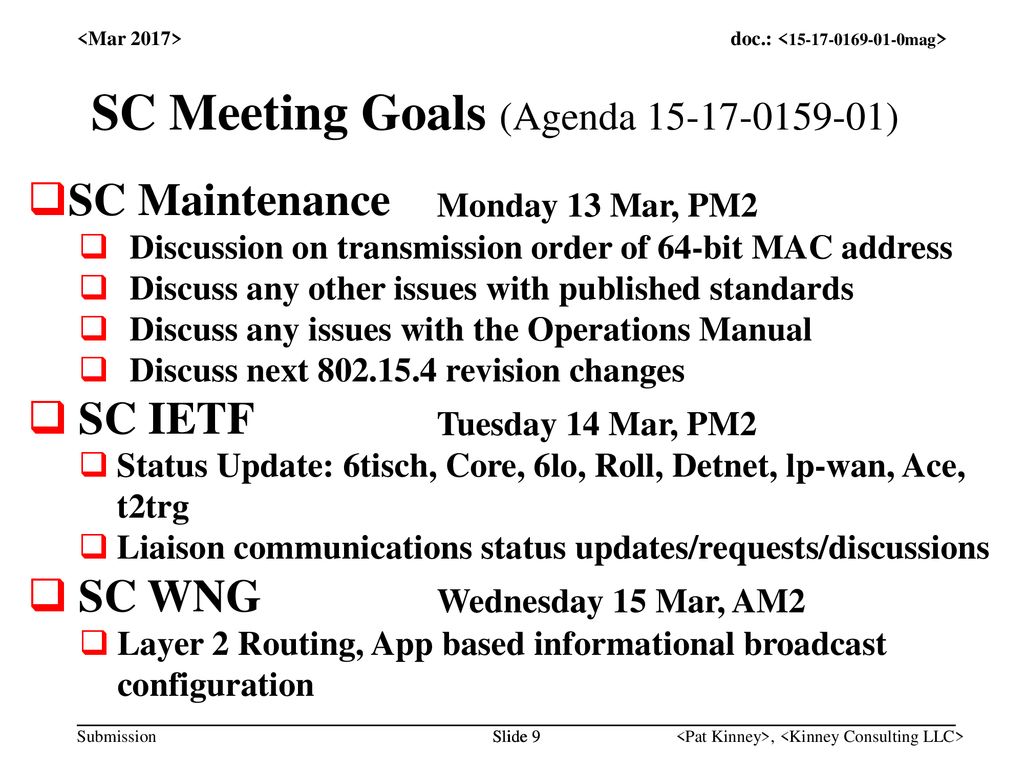 SC Meeting Goals (Agenda )