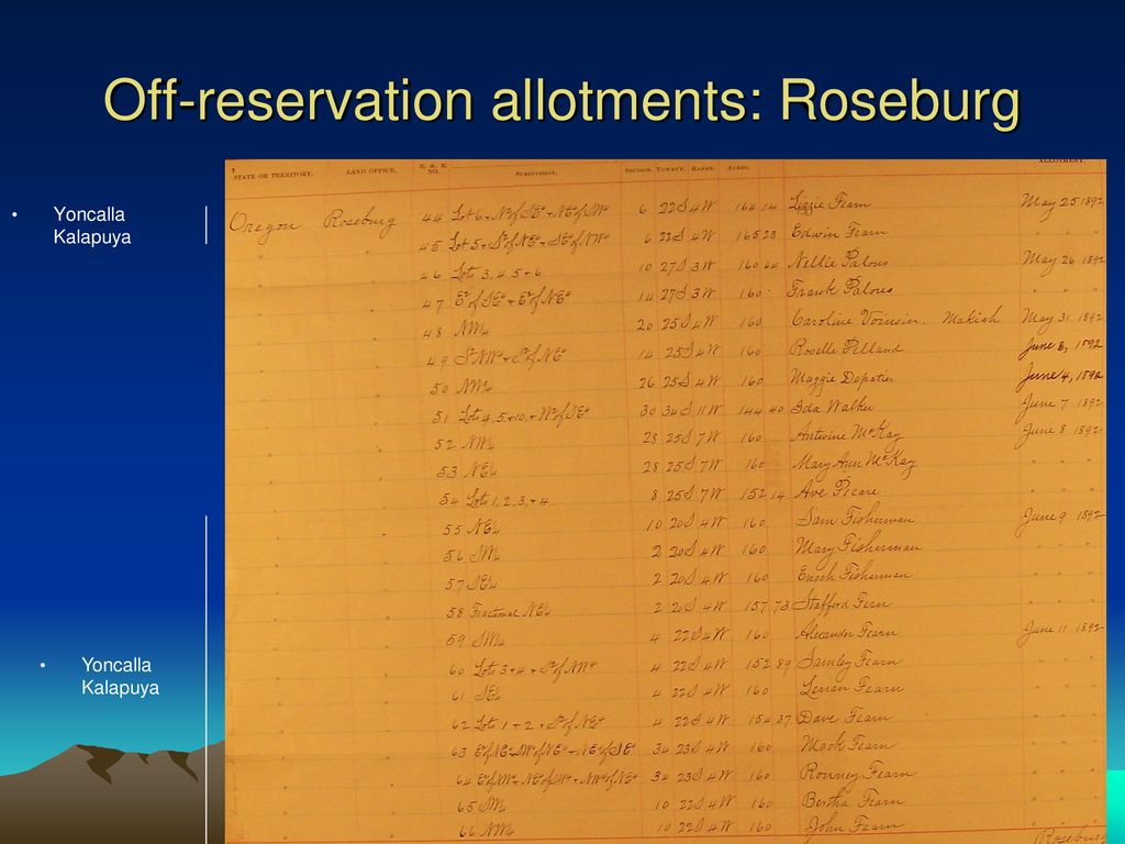 Off-reservation allotments: Roseburg