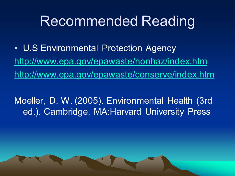Recommended Reading U.S Environmental Protection Agency