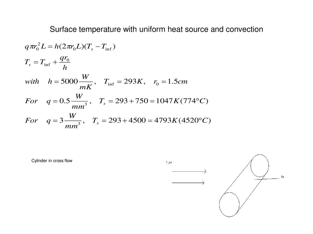 Surface temperature with uniform heat source and convection