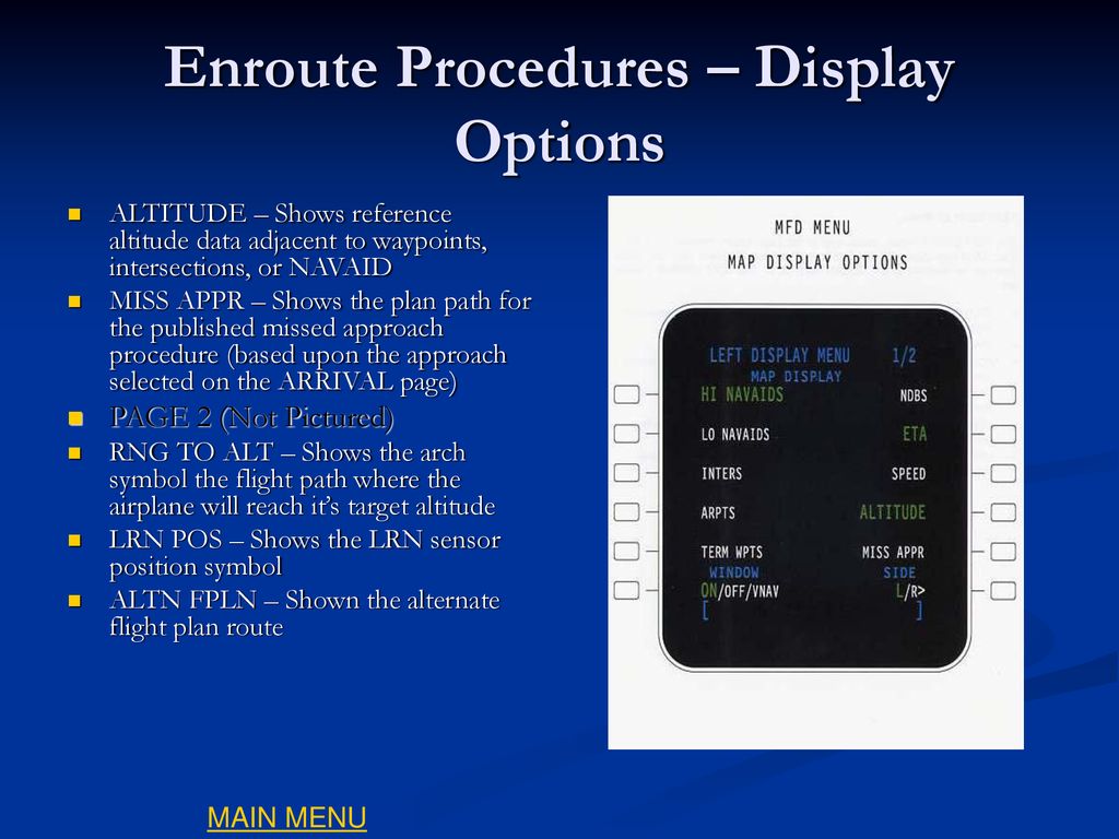 Enroute Procedures – Display Options