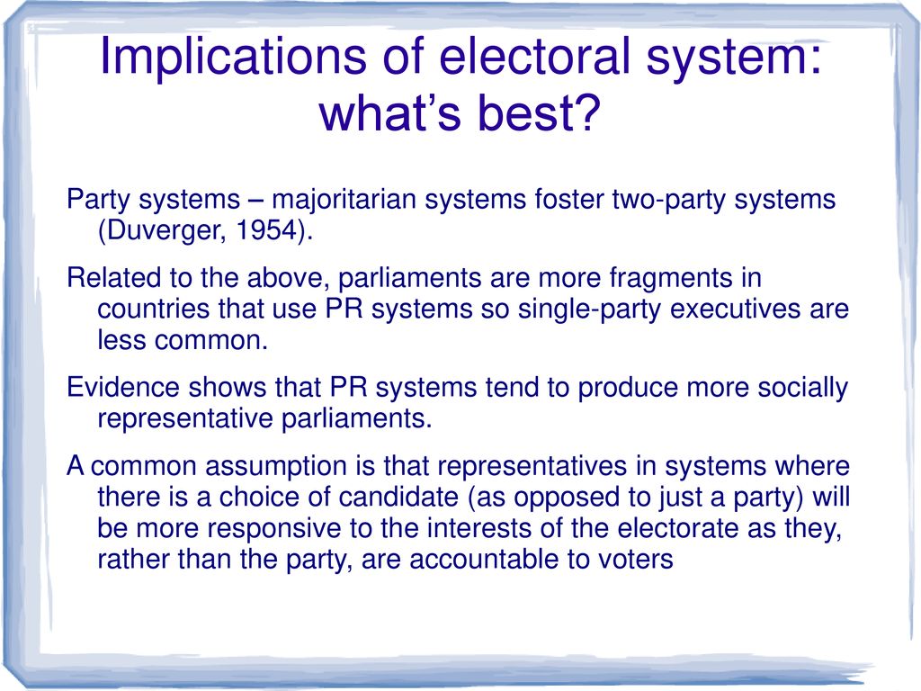 Implications of electoral system: what’s best