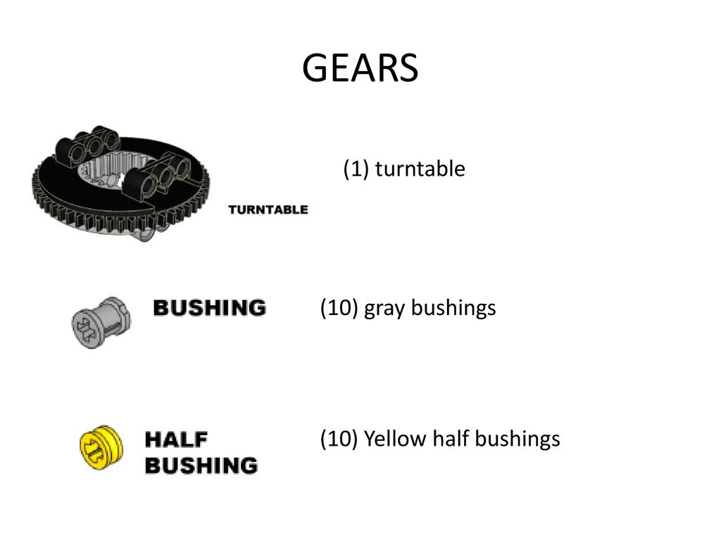 GEARS (1) turntable (10) gray bushings (10) Yellow half bushings