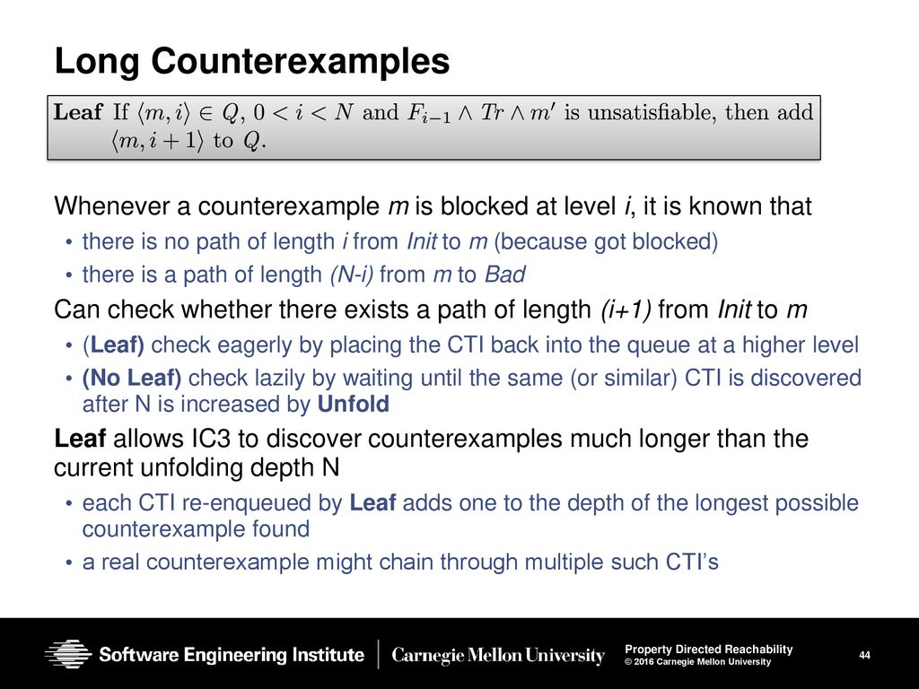 Long Counterexamples Whenever a counterexample m is blocked at level i, it is known that.