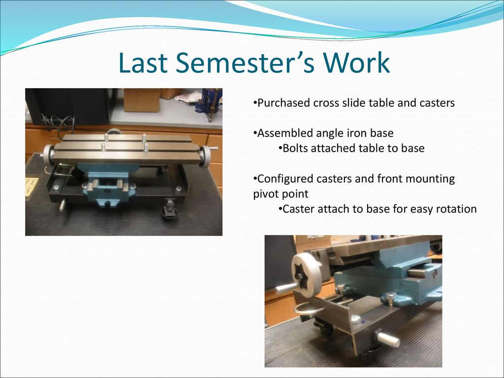 Last Semester’s Work Purchased cross slide table and casters