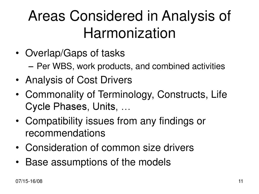 Areas Considered in Analysis of Harmonization