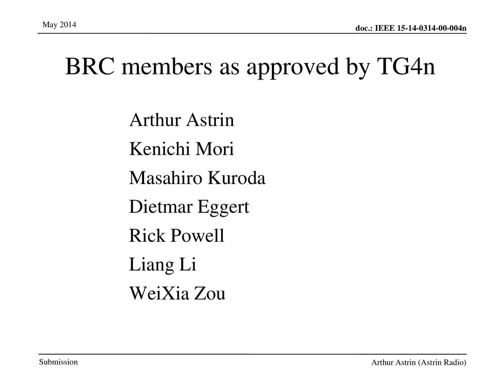 BRC members as approved by TG4n