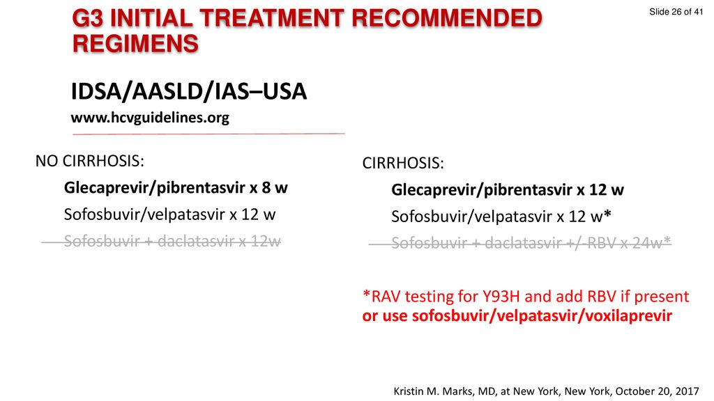 IDSA/AASLD/IAS–USA G3 INITIAL TREATMENT RECOMMENDED REGIMENS