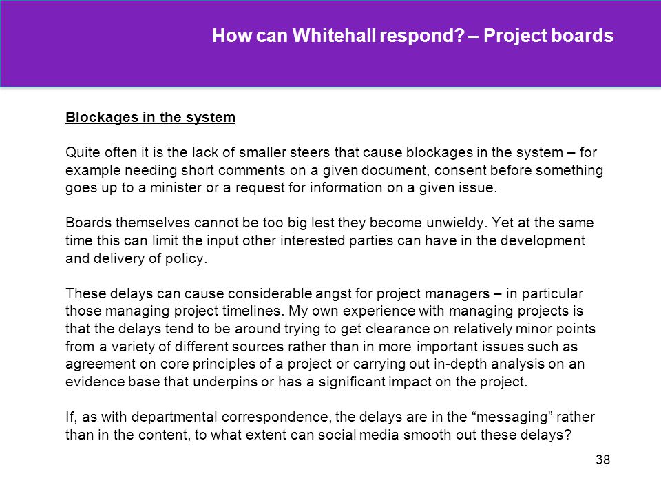 How can Whitehall respond – Project boards