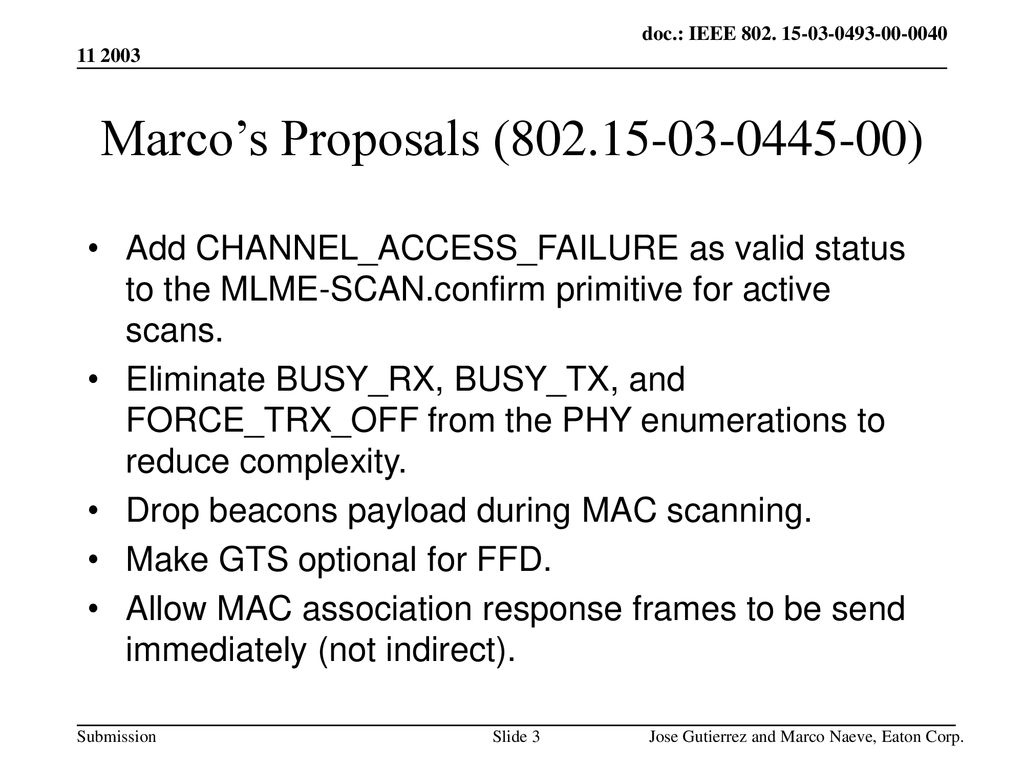 Marco’s Proposals ( )