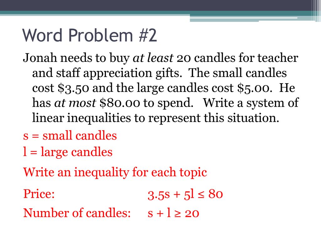 Systems of Linear Inequalities Word Problems - ppt download For Linear Inequalities Word Problems Worksheet