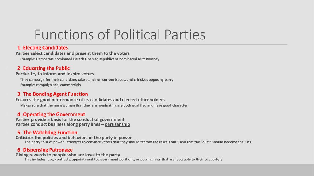 what are the main functions of political parties