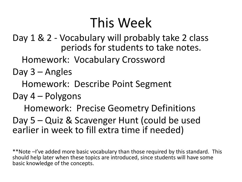 Basic Vocabulary Student Friendly: I will be able to define an angle