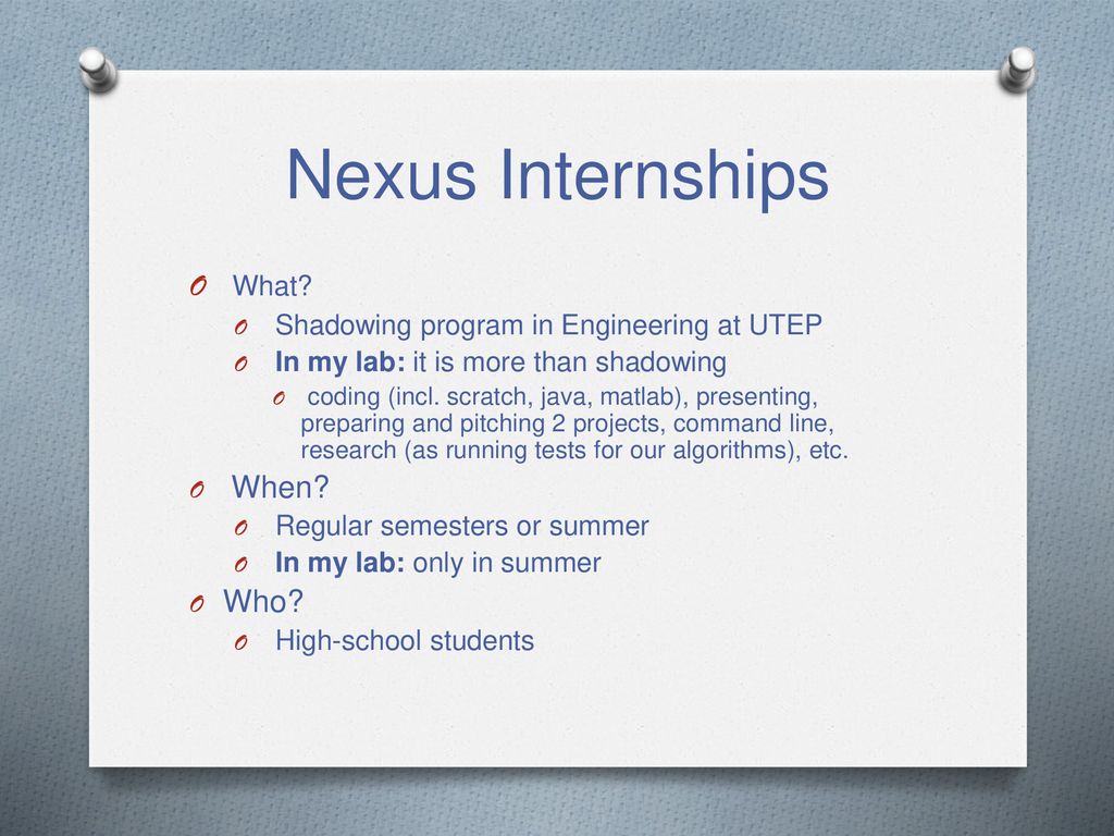 Nexus Internships What When Who