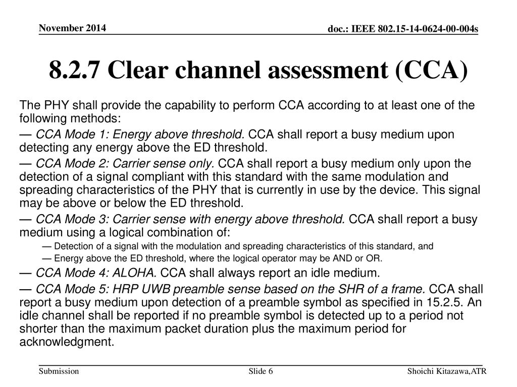 8.2.7 Clear channel assessment (CCA)