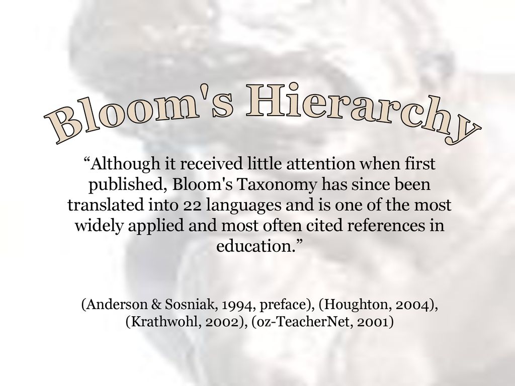 Bloom's Hierarchy “Although it received little attention when first