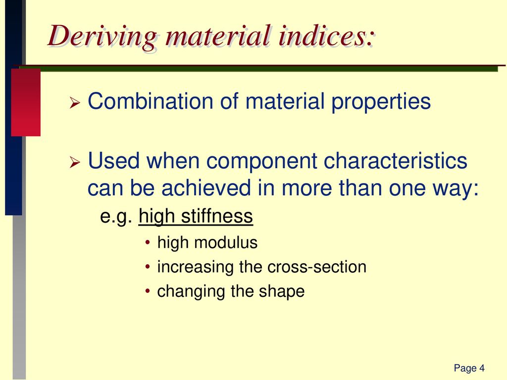Deriving material indices:
