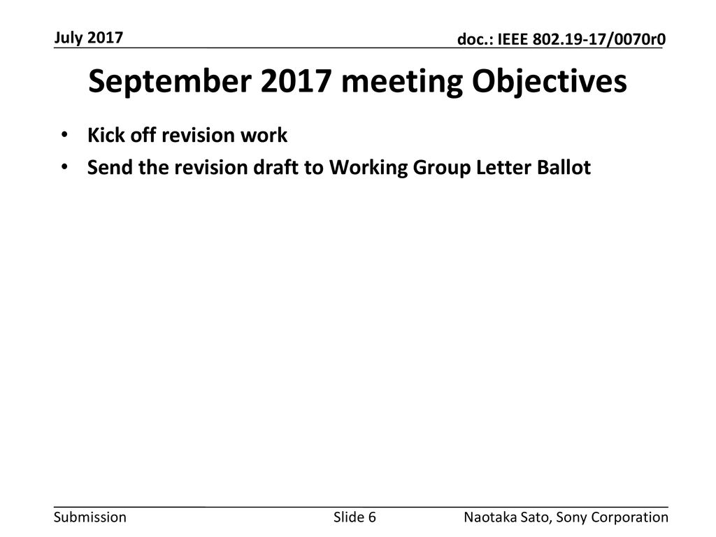 September 2017 meeting Objectives