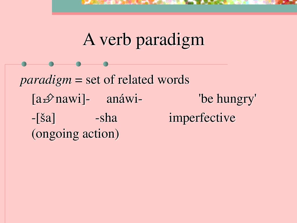 A verb paradigm paradigm = set of related words