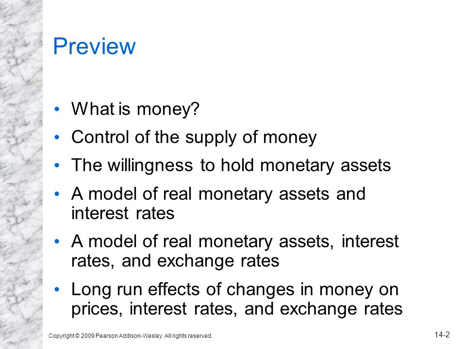 Preview What is money Control of the supply of money