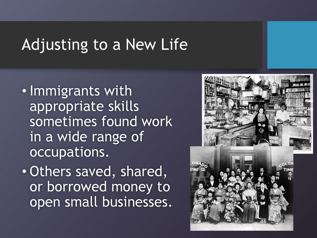 Adjusting to a New Life Immigrants with appropriate skills sometimes found work in a wide range of occupations.