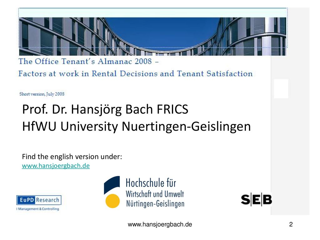 Prof. Dr. Hansjörg Bach FRICS HfWU University Nuertingen-Geislingen