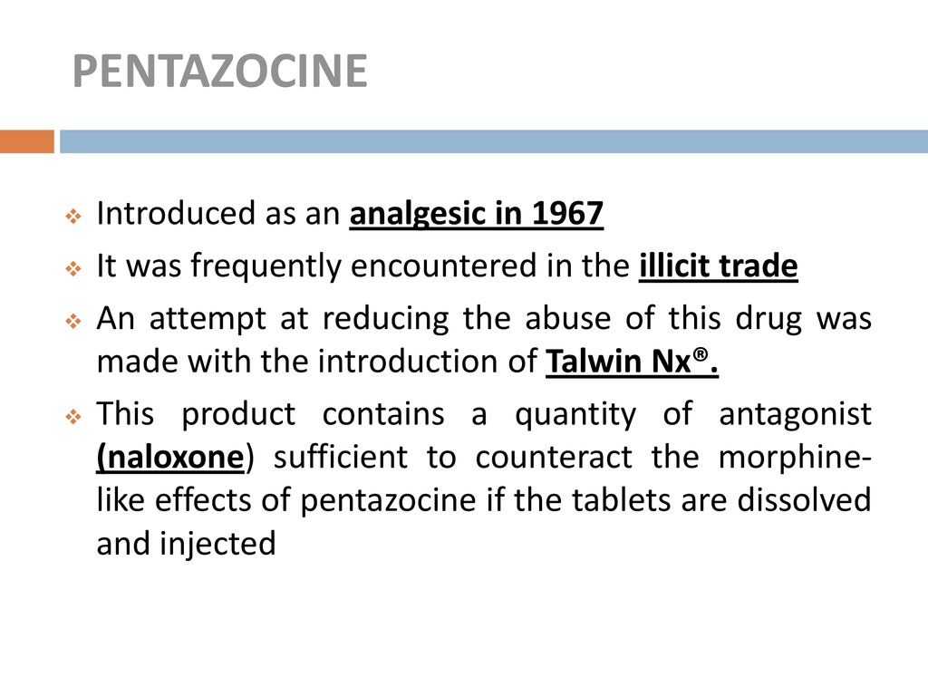 PENTAZOCINE Introduced as an analgesic in 1967