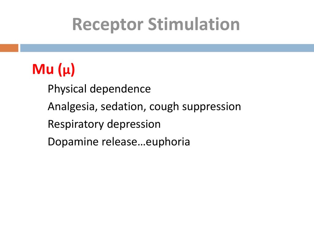 Receptor Stimulation Mu (μ) Physical dependence