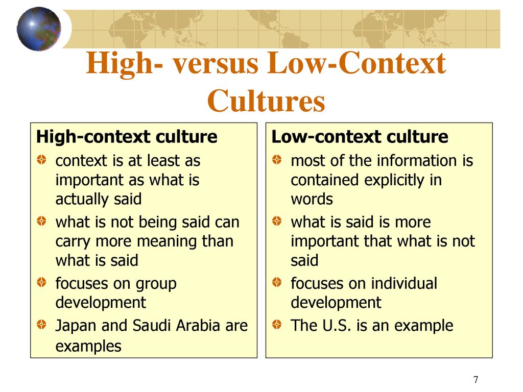 high context culture and low context culture examples