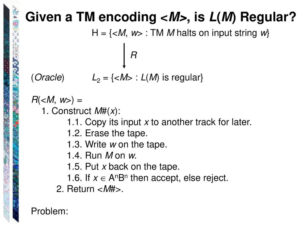 Given a TM encoding <M>, is L(M) Regular