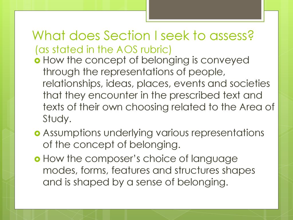What does Section I seek to assess (as stated in the AOS rubric)