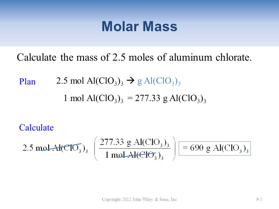 Calculate the mass of 2.5 moles of aluminum chlorate. 