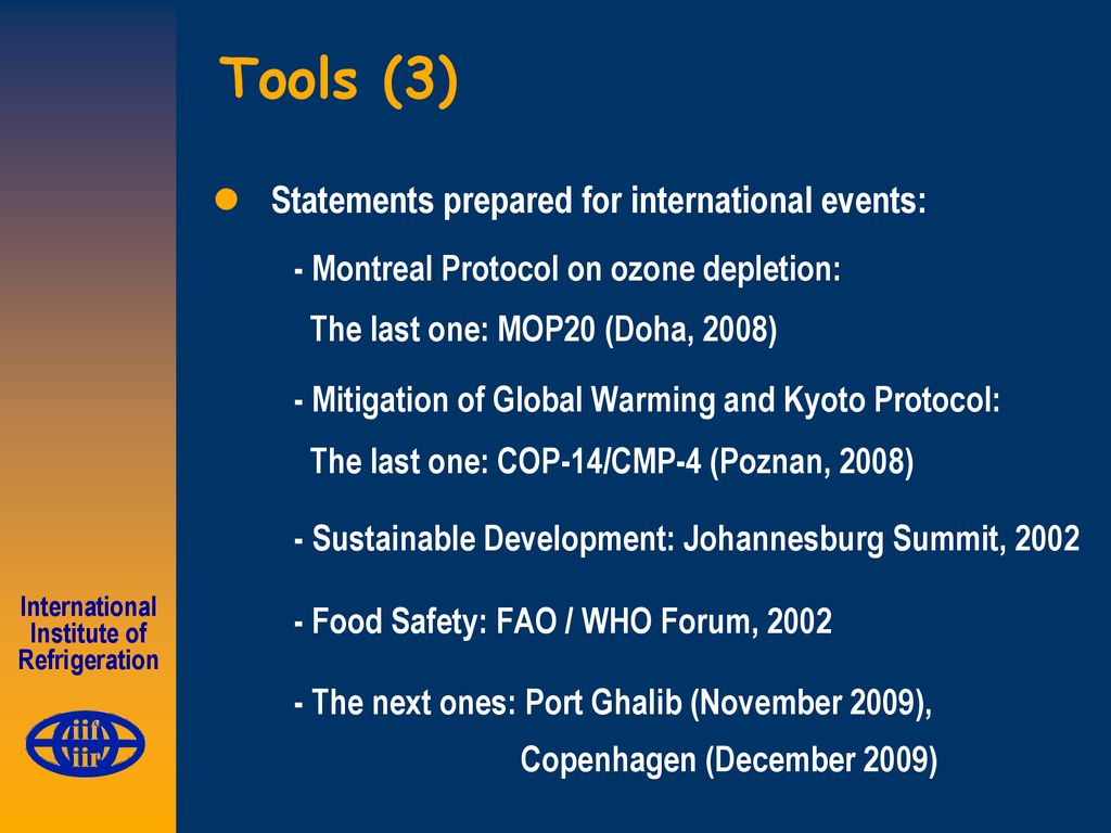 Tools (3) Statements prepared for international events: