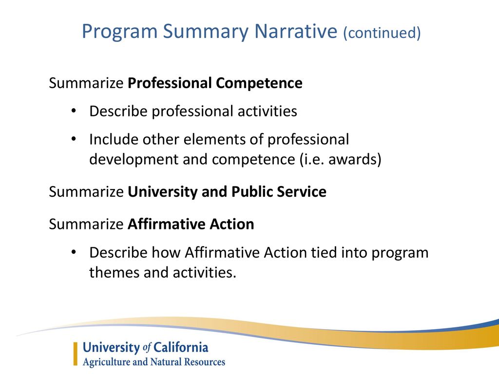 Program Summary Narrative (continued)