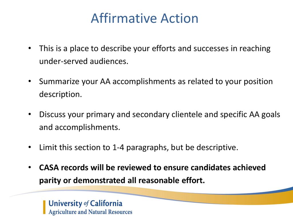 Affirmative Action This is a place to describe your efforts and successes in reaching under-served audiences.