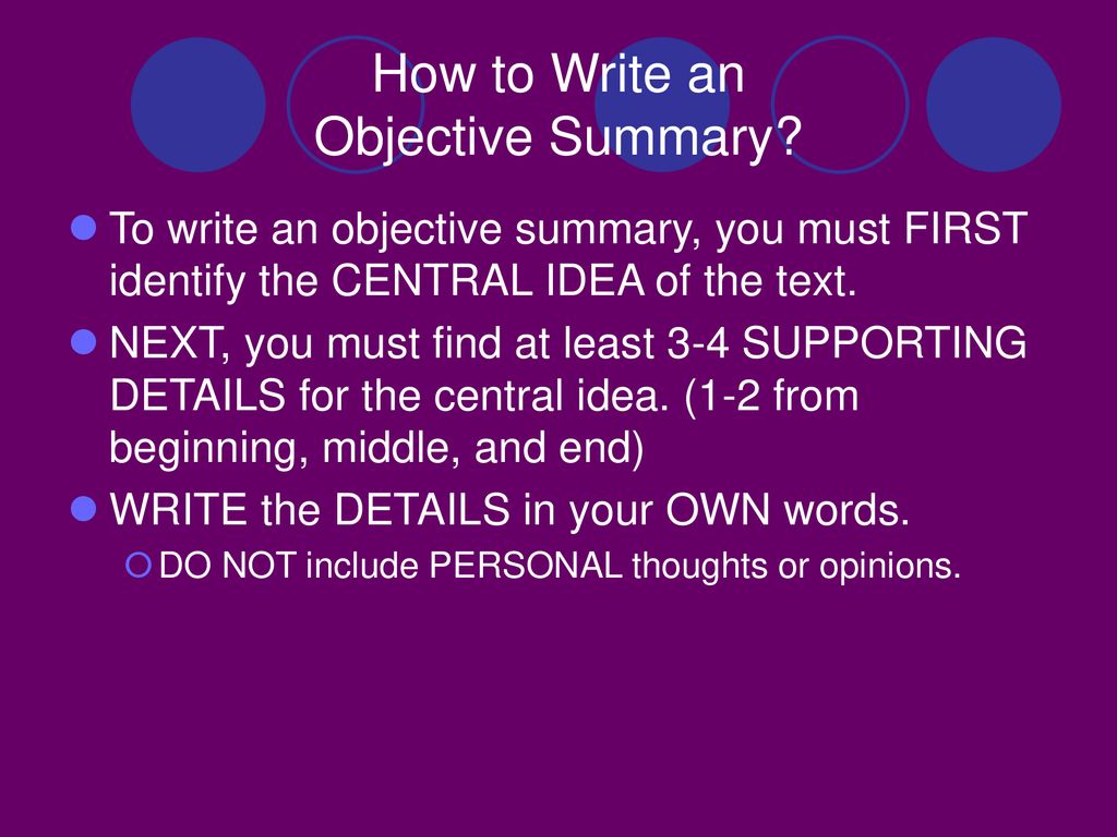 Central Idea and Objective Summary - ppt download