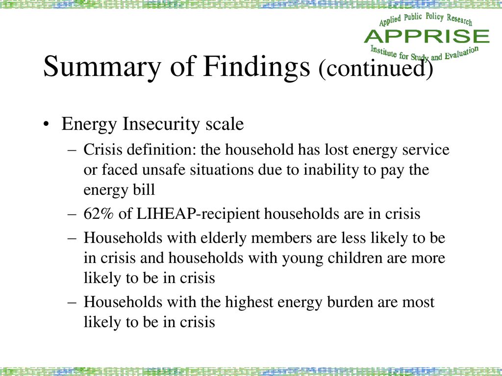 Summary of Findings (continued)
