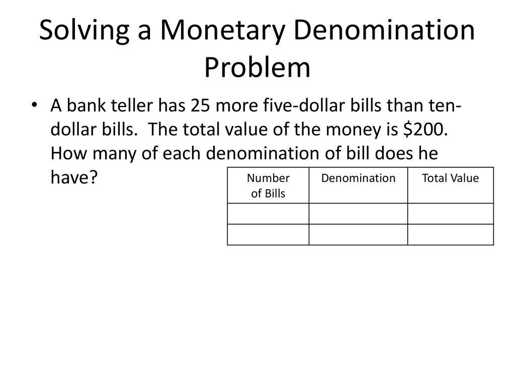 Solving a Monetary Denomination Problem