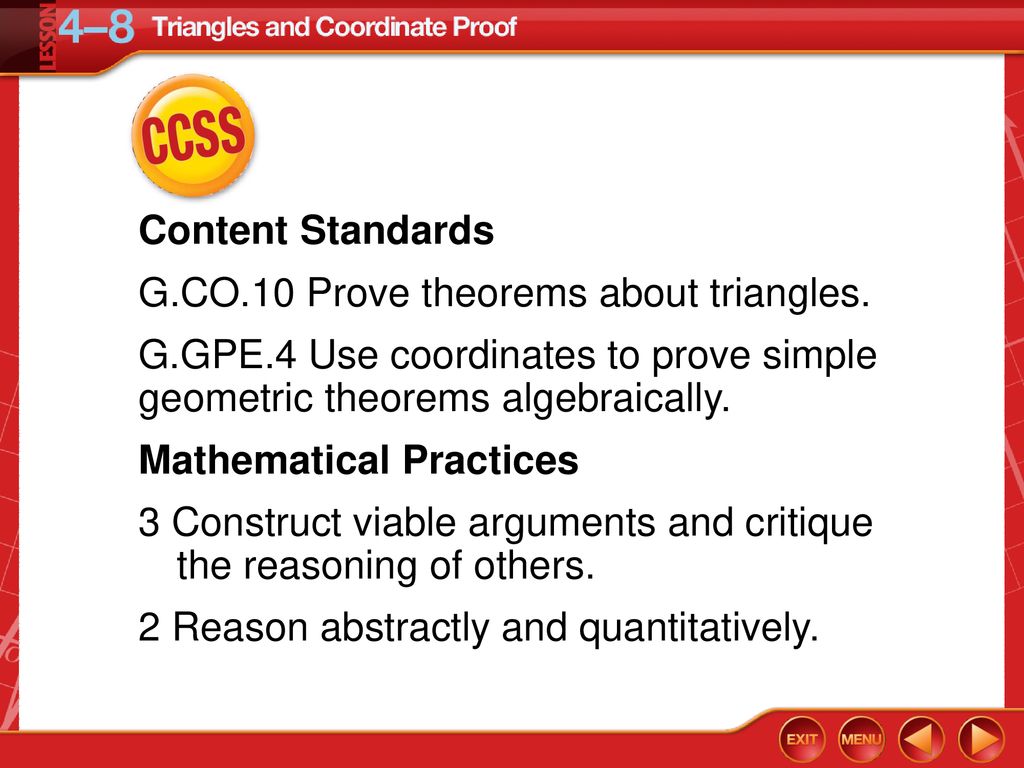 G.CO.10 Prove theorems about triangles.