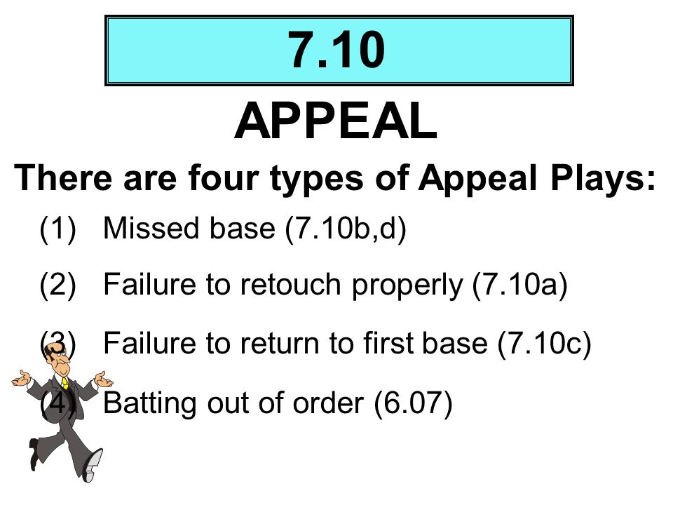 7.10 APPEAL There are four types of Appeal Plays: