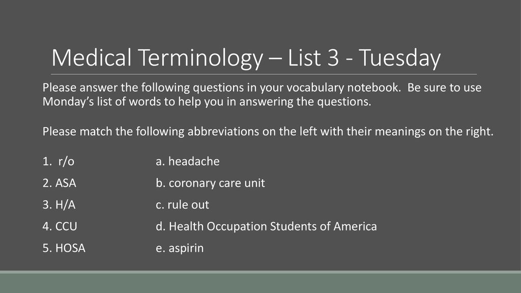 Medical Terminology List 3 Week Of Ppt Download
