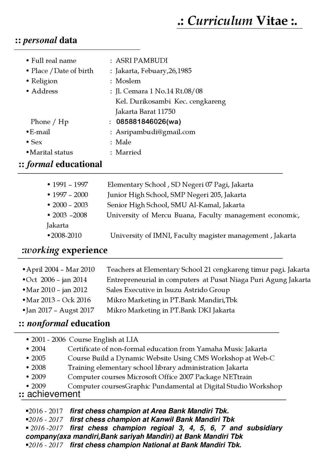 Curriculum Vitae Personal Data Formal Educational Ppt Download