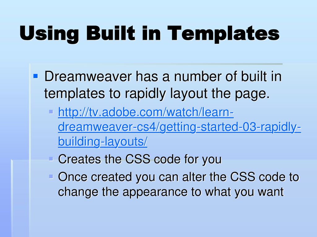 Dreamweaver – Setting Up A Site And Page Layouts - Ppt Download