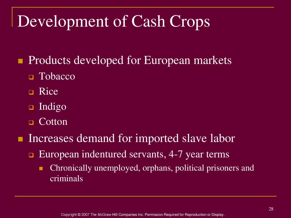 Development of Cash Crops