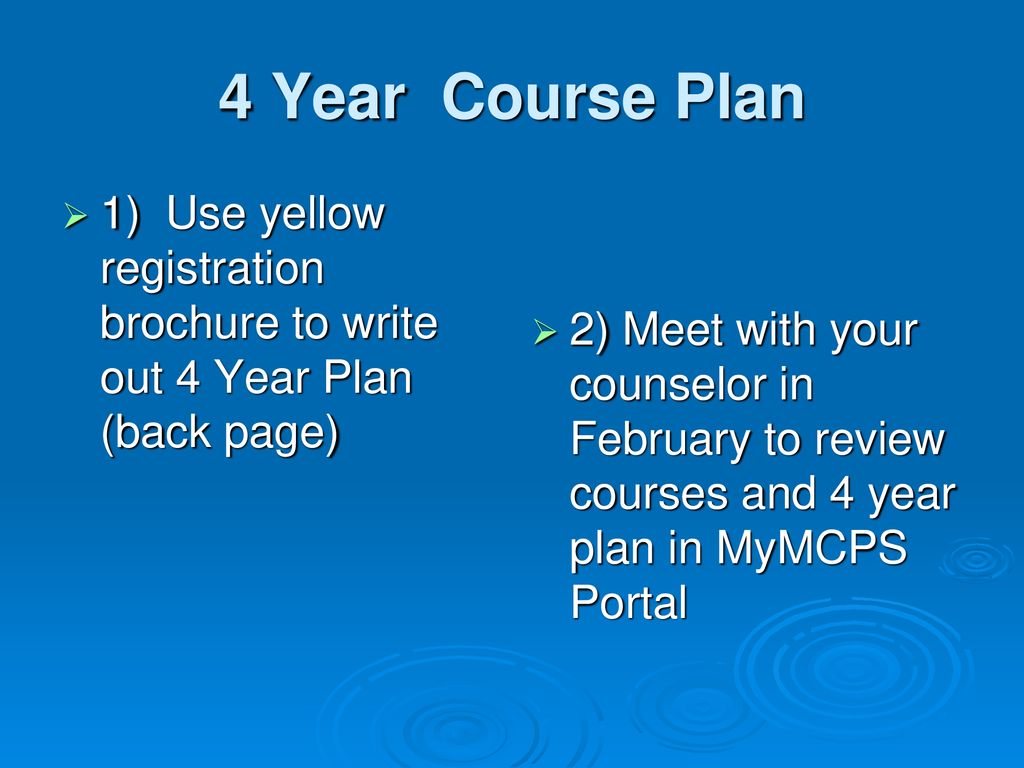 4 Year Course Plan 1) Use yellow registration brochure to write out 4 Year Plan (back page)