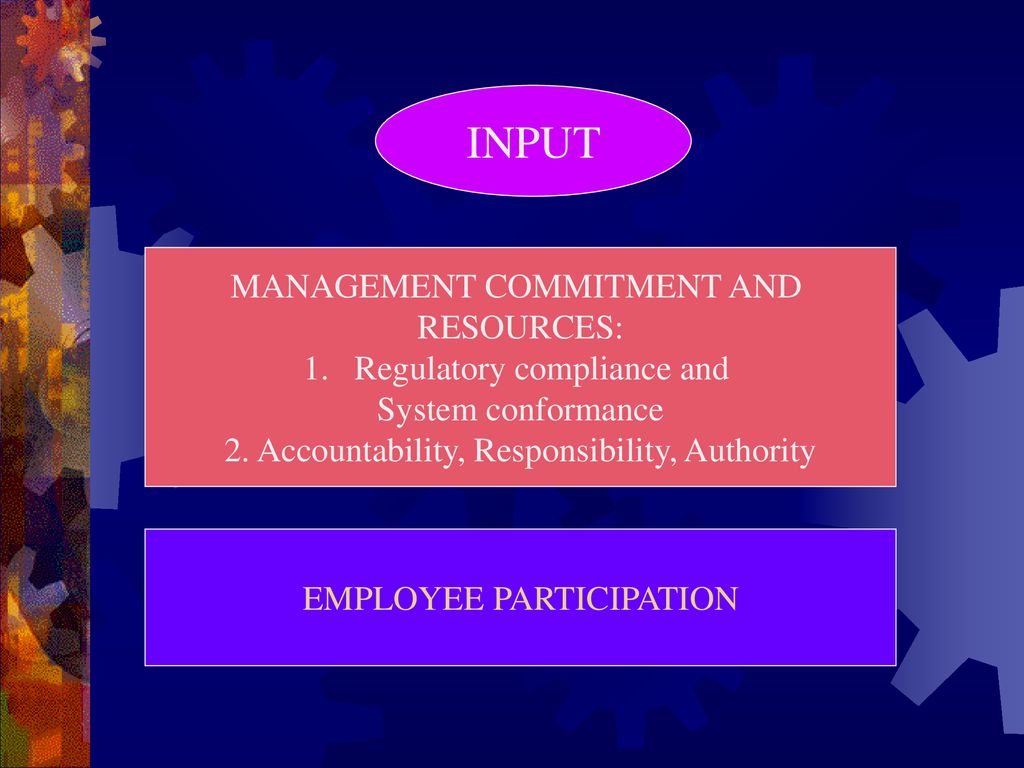 INPUT MANAGEMENT COMMITMENT AND RESOURCES: Regulatory compliance and
